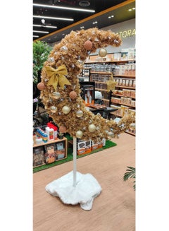 Buy Homesmiths Ramadan Crescent Moon Tree Gold Color 90cm  with 60 string Lights Battery Operated, 8 Balls, Star & Bow in UAE