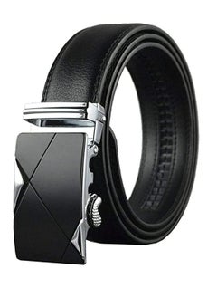 Buy Mens Belt,Genuine Leather Fashion Belt Ratchet Dress Belt with Automatic Buckle, Soft Leather Business Belt Fashion for Casual Dress Jeans Khakis (Silver Buckle, Black) in UAE