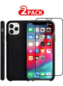 Buy 2 Packs For iPhone 11 Pro Max Case and Screen Protector Noble Collection Genuine Leather Case Wireless Charging Compatible Full Coverage Cover Black in UAE