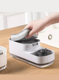 اشتري Rack Store Dish Soap Dispenser Sponge Holder 2 in 1 Kitchen Gadgets Space Saving Sink Countertop Organizer For Kitchen White Colour في الامارات