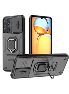 Buy IKBEN Xiaomi Poco C65 protective case TPU + PC sturdy shockproof with car ring bracket sliding window lens protective case black in Saudi Arabia