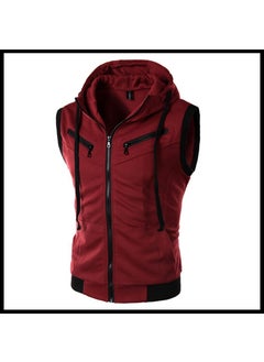 Buy 2023 Fall Mens Sleeveless Hooded Vest Slim ZipWine red Wine red in Saudi Arabia