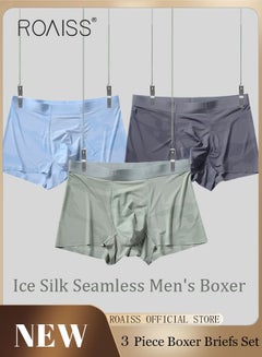 Buy Set of 3 Men's Boys Ice Silk Boxer Briefs Boxer Briefs Breathable Soft Underwear Summer Stretch Plus Size Teen Classic Briefs in Saudi Arabia