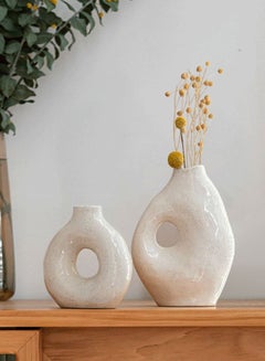 Buy White Modern Ceramic Vase Set of 2 Nordic Flower Vases Decorative Minimalist Art Boho Style for Home Living Room Office Kitchen Table Decor in Saudi Arabia