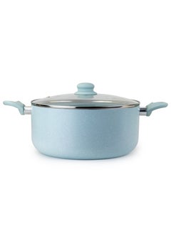 اشتري Oak Casserole with Lid and Marble Coating, Soft Touch Handle Stew Pot Suitable for Gas Electric Induction and Ceramic Stove Dutch Oven - 28cm – Blue في الامارات