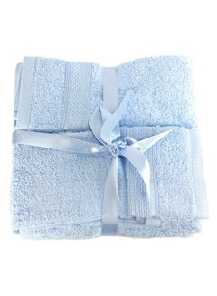 اشتري 6 Pcs ALEZAYA Dyed Towel set 500 GSM 100% Cotton Terry Viscose Border 1 Bath Towel 70x140cm 1 Hand Towel 50x90cm 1 Guest Towel 40x60cm & 1 Baby Towel 30x50cm & 2 Face Towel 33x33cm Blue Color في الامارات