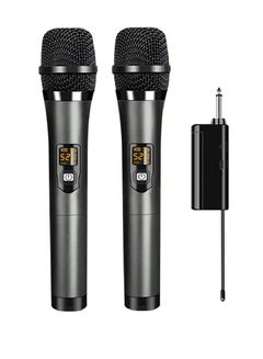 Buy Wireless Microphone UHF Dual Portable Handheld Dynamic Karaoke Mic with Rechargeable Receiver Cordless System For PA System Speaker Amplifier Family Party Singing Meeting 2 peace in UAE