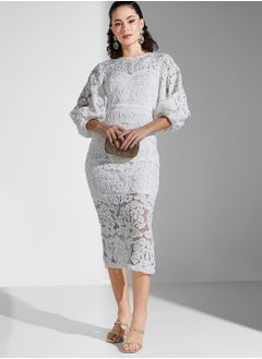 Buy Puff Sleeve Lace Dress in UAE