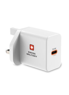 اشتري Swiss Military 30W USB Type C PD Wall Charger Compatible with for iPhone 14 Pro, 14 Pro Max, 14 Plus, iPad Pro 2021/2020, Samsung S21/S22+/Ultra, Note 20/20 Ultra, Redmi Note 8, and many more -White في الامارات