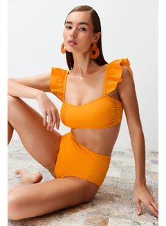 Buy Orange Bralette Ruffled Textured High Waist Bikini Set TBESS22BT0049 in Egypt