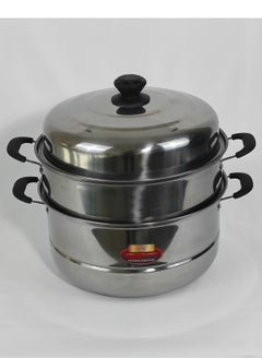 Buy 2 Tiers Stainless Steel Cookware Steamer Pot with Heat Resistive Handles Multifunction Large Cooking Pot 30x33 cm in UAE