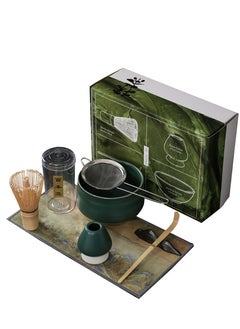 اشتري Matcha Set, 7-Piece Traditional Matcha Tea Set with Ceramic Bowl, Prong Bamboo Matcha Whisk, Whisk Holder and Traditional Scoop, Matcha Stirrer Set for Home, Camping, Kitchen, Restaurant  (Dark Green) في السعودية