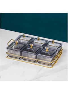 Buy Snack Serving Tray with Lid 6 Clear Candy and Nut Serving Container set with Metal Rack, Plastic Appetizer Platter Relish Storage Organizer Plate Food Display Bowls for Vegetables Candy Fruit Dips in Saudi Arabia