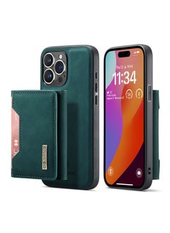 Buy Wallet Case for Apple iPhone 15 Pro Max, DG.MING Premium Leather Phone Case Back Cover Magnetic Detachable with Trifold Wallet Card Holder Pocket (Green) in UAE