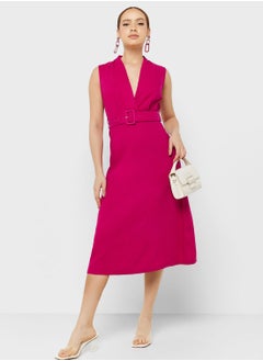 Buy Belted V-Neck Dress in Saudi Arabia