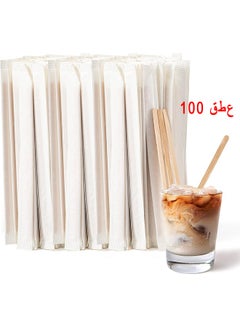 Buy Wood Coffee Stir Sticks - Natural Wooden Collection Long Disposable Paper Wrapped Stirrings Tea Beverage Stirrers Individually Hot Drinks For Party BBQ Camping Resturant - 100 PCS 140 MM in Saudi Arabia