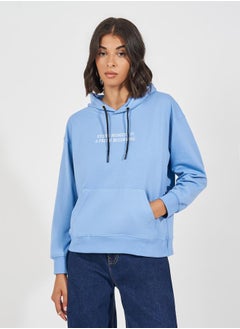 Buy Oversized Regular Length Slogan Print Hoodie in Saudi Arabia