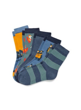 Buy Toddlers Boy 5 Pair Graphic Socks, Yellow/Navy Combo in UAE