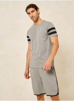 Buy Striped Sleeves Detail T-Shirt & Shorts Set in Saudi Arabia