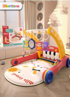 Buy 2-in-1 Sit-Stand Foldable Infant Fitness Walker and Musical Pedal Piano Play Mat with Removable Rattle Pendant Pad 4 Modes in UAE