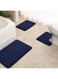 اشتري Bathroom Rugs, Absorbent Ultra Soft Memory Foam Bathroom Rug Non Slip and Machine Washable Bath Mats and Rugs for Bathroom Shower Tub Comfortable Floor Carpet, Set of 3 (Blue) في السعودية