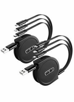Buy Multi Retractable Charging Charger Cable 3A, 4FT, Universal 3 in 1 Short Multiple USB Cord Adapter, with IP Type-C, Micro USB Port Connectors, for Cell Phones Tablets and More, 2Pack in UAE
