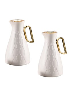 Buy Thermos Set of 2 Pieces for Tea and Coffee from Petros Beige/Golden Color 1Liter in Saudi Arabia