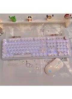 اشتري Retro Crystal Clear Mechanical Keyboard for Typing White Ice [White] Knob Edition Punk Single Keyboard + E-sports Mouse في السعودية