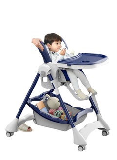 Buy Foldable Highchair for Babies & Toddlers, Multiple Adjustable Backrest, Detachable PU Leather Cushion, Built-in Rear Wheels, PU Leather Cushion in UAE