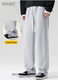 Buy Men's Straight-Leg Pants Long Loose Fit Wide-Leg Trousers for Young Students Casual and Trendy with Good Fabric Drape in UAE