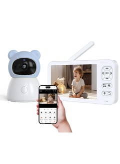 اشتري Bear Baby Monitor Smart Control Wifi Wireless Remote Access 1080P Video Rotation Digital Two-way Audio Portable Camera, 5 inch HD Screen Display, Vox Mode Infrared Night Vision Teddy Webcam(Pastel Blue) في الامارات