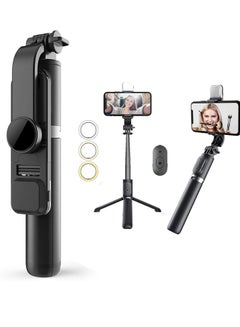 Buy Bluetooth Extendable Selfie Stick with Led Light Wireless Remote and Tripod Stand 104cm for All iPhone and Android Smartphone in UAE
