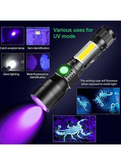 Buy Black Light Flashlight Rechargeable, 3-in-1 UV Flashlights, 1800 Lumen LED Tactical Flashlight, High Powered 7 Modes Waterproof Blacklight Flashlights for Stains Detection Camping Emergency in Saudi Arabia