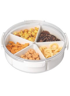 اشتري Divided Serving Tray with Lid, Removable Divided Platter Food Storage Containers with 4 Compartment,Veggies, Snack, Fruit, Nuts, Candy, Cracker, Chip (Round White) في الامارات