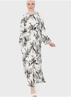 Buy Floral Print Balloon Sleeve Dress in UAE