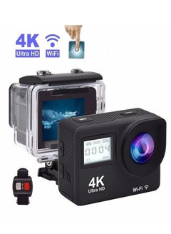اشتري كاميرا فيديو رياضية 4K عالية الدقة تعمل بالواي فاي ومضادة للاهتزاز ومضادة للماء بجهاز تحكم عن بعد مع بطاقة U3 سعة 64 جيجا بايت وجهاز تحكم عن بعد وملحقات أسود في السعودية