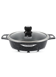 اشتري LIFE SMILE Shallow Pot with Lid | Multi Layer Non Stick Granite Coating 100% PFOA FREE | Oven Safe Frying Pan | Easy To Clean | Scratch Resistant (32 CM (5.8 Liters), Grey) في الامارات