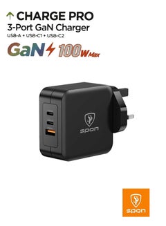 Buy Super Fast Charger And Cable Set PD 100 W QC 5.0  3-Port GaN Type-C Plug QC 3.0 USB-C compatible With iPhone 14,iPad Pro, Galaxy S23 in Saudi Arabia