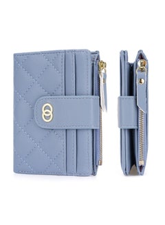 Buy Minimalist Small Zipper Wallets for Women, Slim Bifold PU Leather Credit Card Holder Wallets With ID Window, Blue in Saudi Arabia