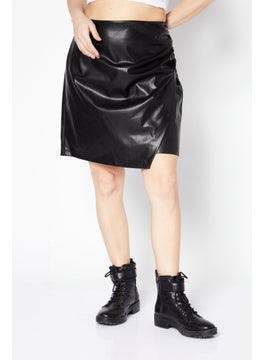 Buy Women Faux-Leather Solid Mini Skirt, Black in UAE