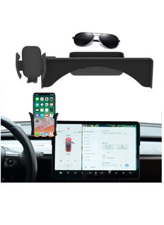 Buy Phone Holder for Tesla Model 3 / Model Y, Cell Phone Mount Upgrade Silicone Silence Screen Phone Cradle Kits with Silicone Sunglasses Organizer in UAE