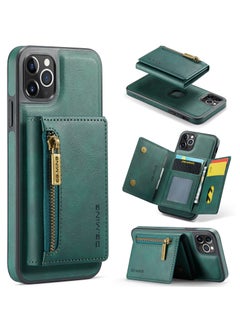 Buy CaseMe Wallet Case for iPhone 12 Pro MAX DGMING Premium Leather Phone Case Back Cover Magnetic Detachable with Trifold Wallet Card Holder Pocket - Green in Egypt