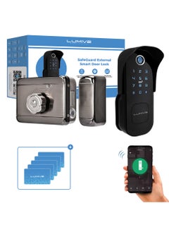 Buy Lumive Outdoor Smart Door Lock -Single sided- Fingerprint Entry, WiFi, Passcode, App Unlocking, Keys, 5 Smart Cards, Fits Doors 30-60mm. Works with the Lumive App. in Saudi Arabia