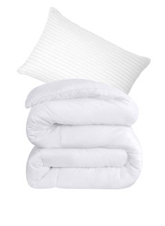 Buy Single Size Quilted Down Duvet Insert Cotton White 160X220Cm With 1 Piece Pillow in UAE