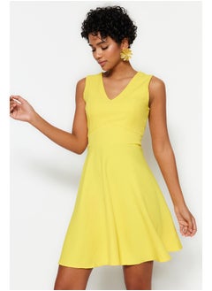 Buy Yellow Waist Opening Mini V-Neck Woven Dress TWOSS19BB0210 in Egypt