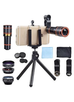 Buy 4 in 1 12x Zoom Telephoto Lens + Fisheye + Wide Angle + Macro Lens with Phone Holder + Tripod for iPhone X/8/7 /6/6s plus SE Samsung HTC Google Huawei LG Ipad Tablet PC Laptops in UAE