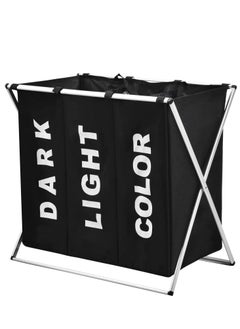 اشتري Laundry Basket, 135L Laundry Cloth Hamper, 3 Sections Cloth Sorter Basket Bag Bin Foldable with Aluminum Frame 26'' × 15'' x 23'' Washing Storage Dirty Clothes Bag for Bathroom Bedroom Home (Black) في السعودية