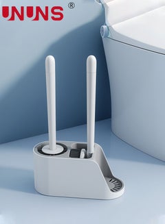 اشتري Plastic Toilet Brush,Toilet Bowl Brush And Holder Set,3 in 1 Toilet Cleaning Brush With Storage Space,Upgraded 2 Brushes,Brush Holder White في السعودية