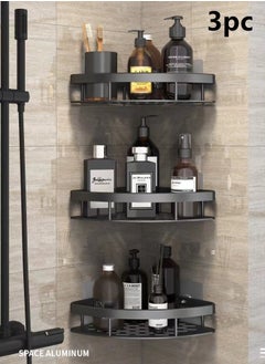 Buy 3-Pieces Bathroom Shelf Shower Shampoo Soap Organizer Wall Mounts Storage Rack Black 28x21x5 Centimeter in UAE