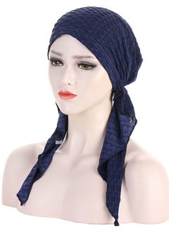 اشتري Slip-On Pre-Tied Head Scarves Women Headwear Muslim Turban Beanie Caps Comfortsoft Hair Protection Hijab for Women Girls Navy في السعودية